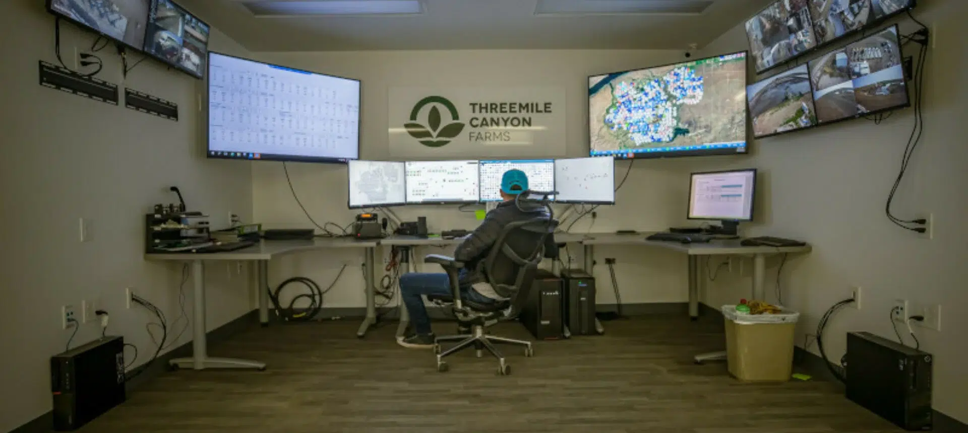 Person monitoring agricultural systems in control room