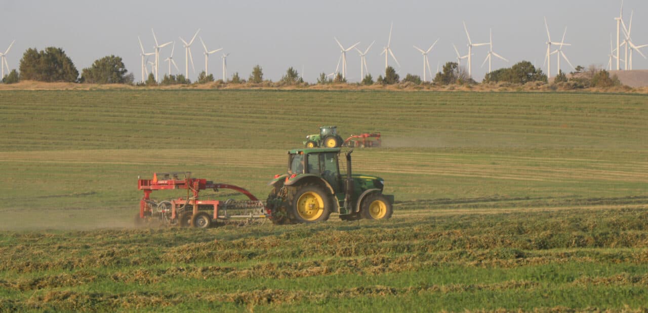 Tractor operating in open agricultural field