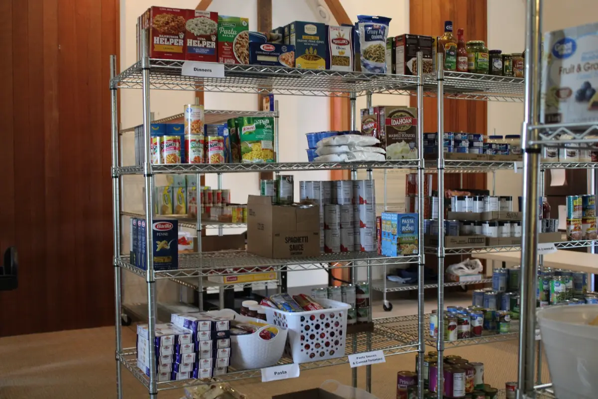 Shelves stocked with pantry food supplies