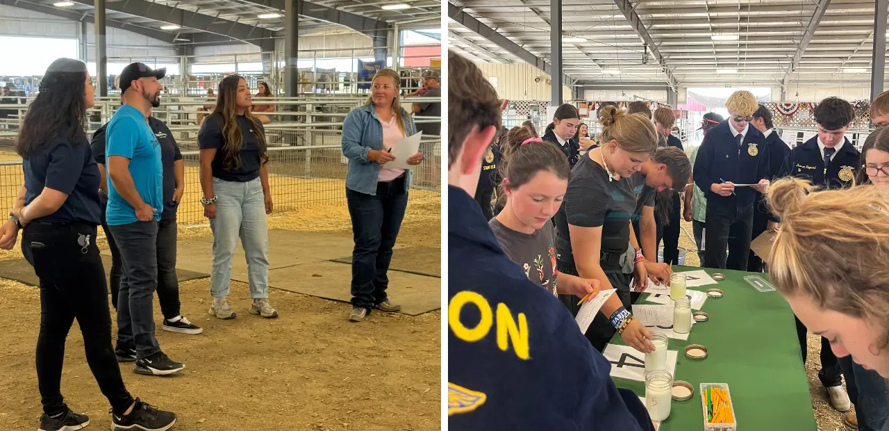 Students participating in hands-on agricultural activity indoors